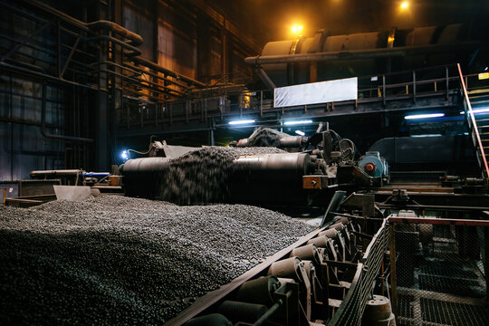 Industrial production line of Iron ore pellets in metallurgical factory