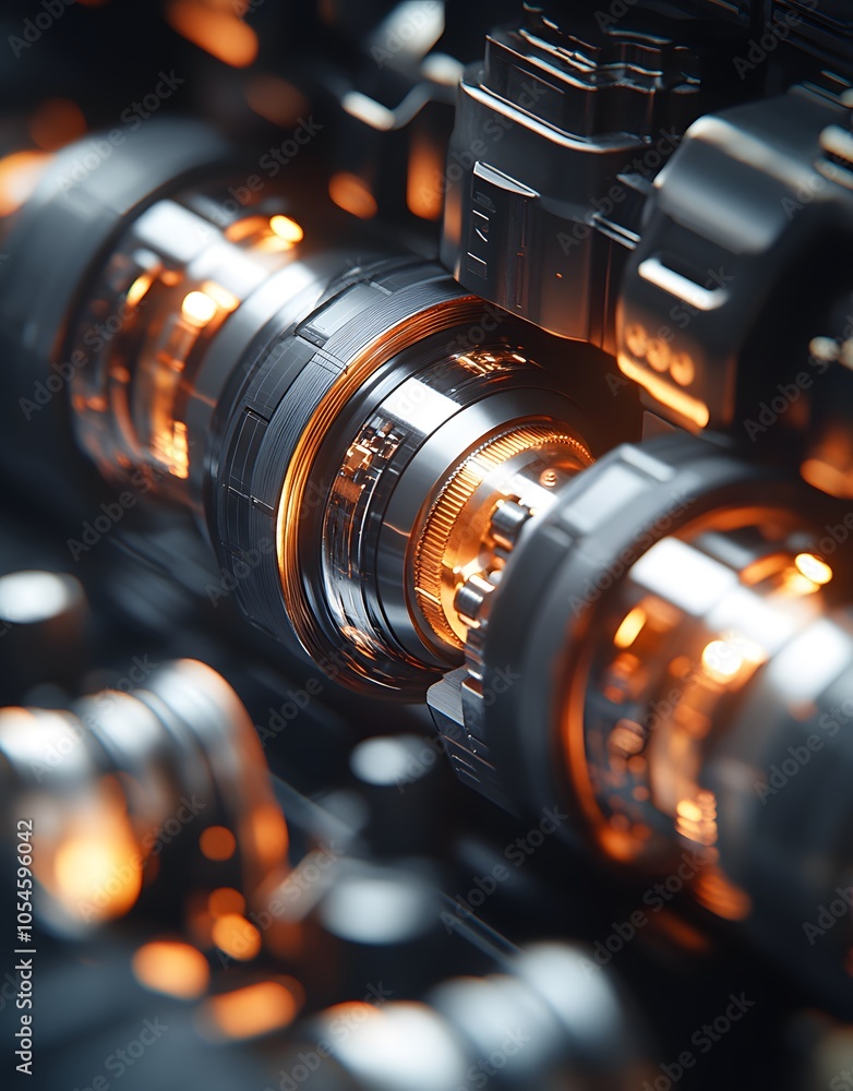 Poster Close-up of a mechanical component with glowing elements, showcasing intricate engineering.