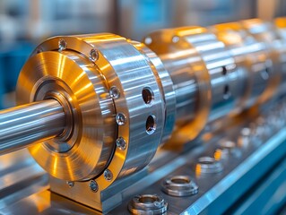 Obraz premium Close-up of a polished metal component, likely part of a machine or industrial equipment.