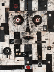 Obraz premium Abstract face composed of geometric patterns and shapes, modern mixed-media style