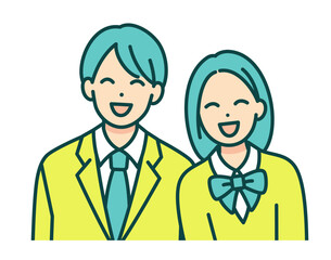 同級生が笑い合う。楽しい中学校生活をイメージした男女のベクターイラスト素材。