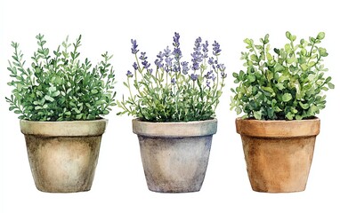 Fototapeta premium Beautiful watercolor handdrawn house green plants in pots, perfect for creating a decorative greenery collection for home decor and card designs, isolated on white