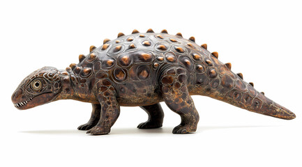 Naklejka premium Ankylosaurus Realistic on White Background: Marvel at the Armored Presence of a Heavily Plated Dinosaur with a Clubbed Tail from the Late Cretaceous Period
