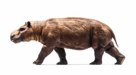 Fototapeta premium Diprotodon Realistic on White Background: Marvel at the Imposing Presence of a Giant Wombat-Like Marsupial, the Largest Known Marsupial in History