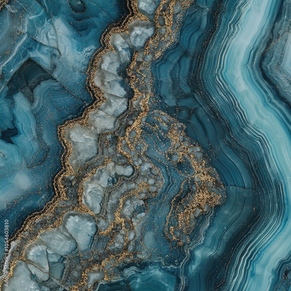 Poster a close-up of blue agate stone showcasing intricate patterns and textures.
