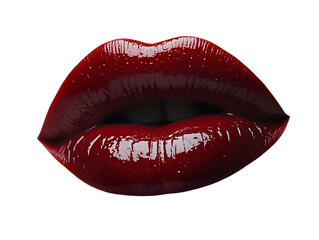 Fototapeta premium A close-up of glossy red lips, perfectly shaped and highlighted, isolated on white background, transparent background