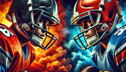 Intense Football Face-Off with Dramatic Colors