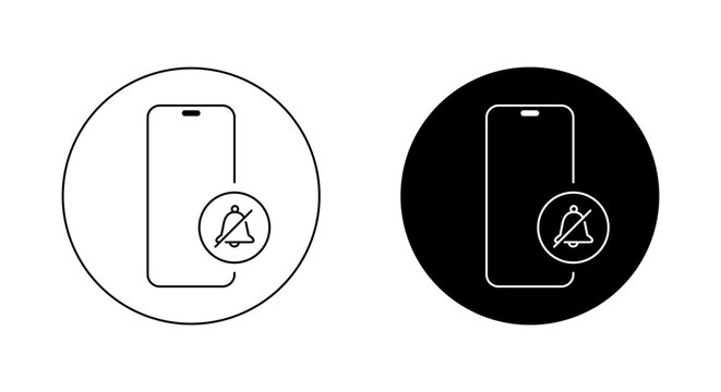 Silent bell smartphone icon on black circle. Silence phone sign symbol