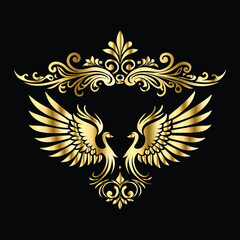 Obraz premium Royal Gold Wing Frames: Iconic Angel and Bird Wings in Decorative Silhouettes