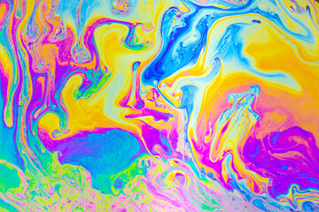 Psychedelic multicolored background abstract. Rainbow colors. patterns background. Photo macro shot of soap bubbles