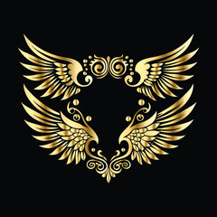 Obraz premium Golden Angel Wings: Vintage Frames & Decorative Icons with Cupid and Bird Wings 