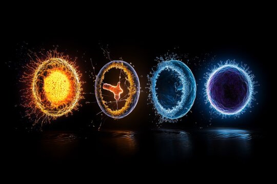 A stem cell developing into a pancreatic beta cell, with each stage of change shown in clear detail to emphasize the process of specialization for diabetes treatment, symbolizing precision and