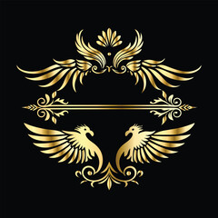 Golden Angel Wings: Vintage Frames & Decorative Icons with Cupid and Bird Wings
