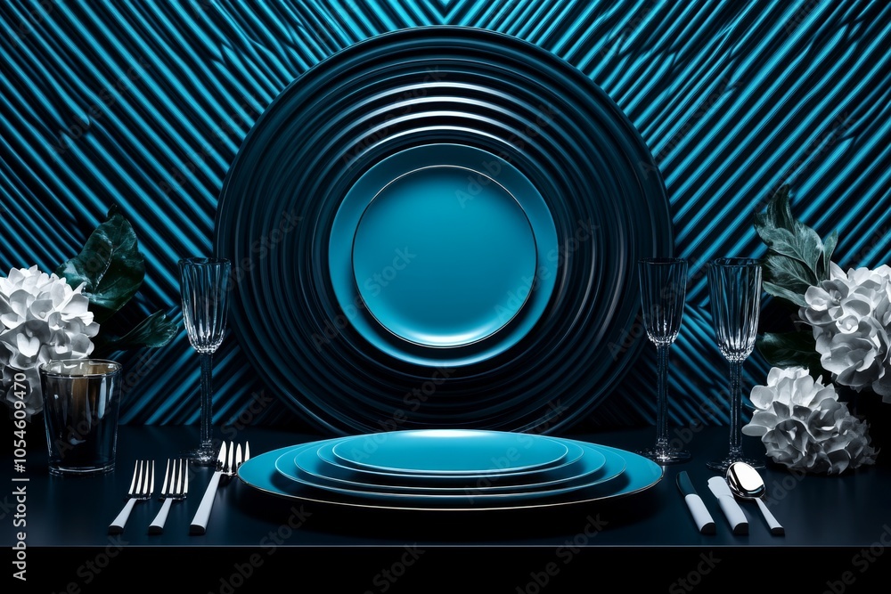 Poster minimalist depiction of a table set with fine dining utensils, symbolizing the refined pleasure of a