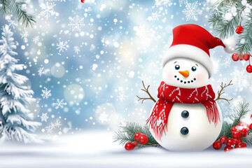 3d illustration of a snowman with a red scarf and festive decorations in the background capturing winter magic and joyful holiday vibes.