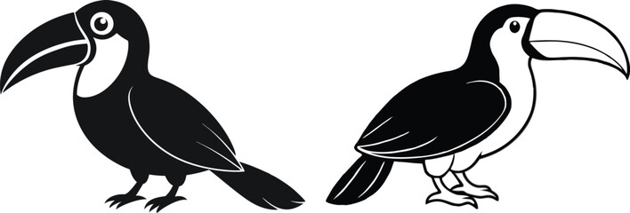 silhouette of a toucan bird vector illustration. black animal flying bird.