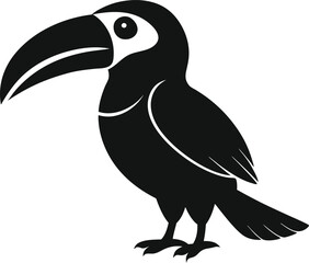 silhouette of a toucan bird vector illustration. black animal flying bird.