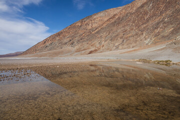 Lake Manly and salt flats at Badwater Basin in Death Valley National Park, California