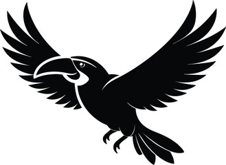 silhouette of a toucan bird vector illustration. black animal flying bird.