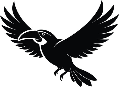 recommend clip art: silhouette of a toucan bird vector illustration. black animal flying bird.
