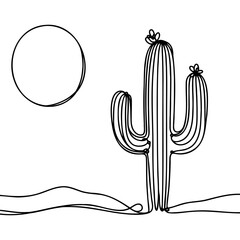 One continuous line illustration of a cactus, isolated on white background. Line art of a cactus. Vector illustration.