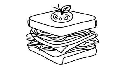 One continuous line illustration of a sandwich, isolated on white background.