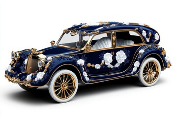 a 2D cartoon illustration of a horse-drawn carriage with elegant decorations historical and charming white background