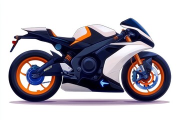 Fototapeta premium a 2D cartoon illustration of a sports bike with racing stripes fast and sporty white background