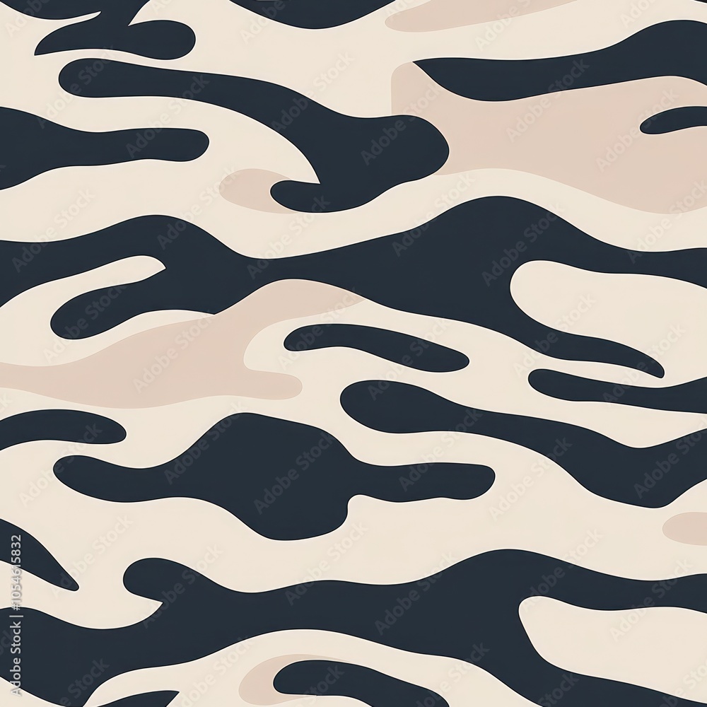 Poster abstract camouflage pattern featuring flowing shapes in neutral colors.