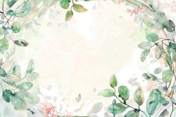 Elegant watercolor floral frame with green leaves and delicate flowers
