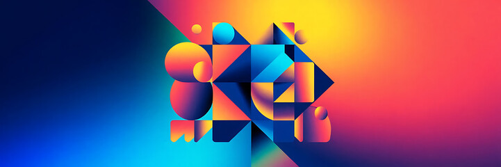 Abstract geometric shapes in blue and orange create a modern and vibrant design for social media   