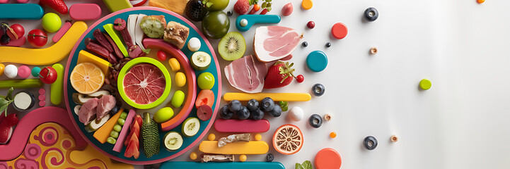 Colorful Food Arrangement with Pink and Yellow Accents  Modern Food Photography for Healthy Eating and Lifestyle Blogs   