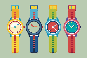 Set of four kids watches vector art illustration