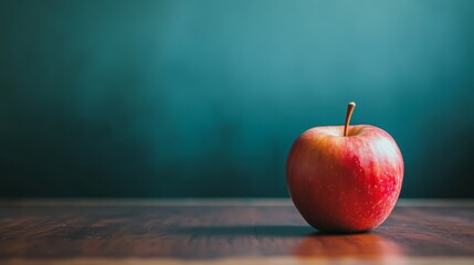 National Teachers Day, An apple on a desk with a chalkboard in the background, minimalist style