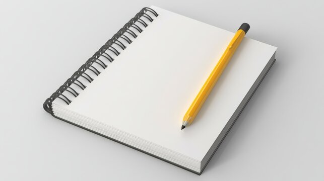 Blank Notebook and Pencil: A clean and minimalist image of a blank spiral notebook and a yellow pencil, perfect for showcasing your ideas, plans, or notes.  