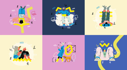 Creative workspace, modern flat vector concept illustration of a person working with a computer Remote work, flexibility, independence, efficiency, mobility, synergy, freedom