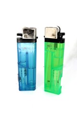 Two transparent lighters are placed side by side on a white background.