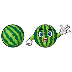 Cartoon cute watermelon fruit waving hand