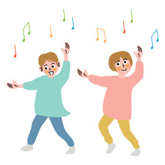 2人の子どもがダンスを楽しく踊っています