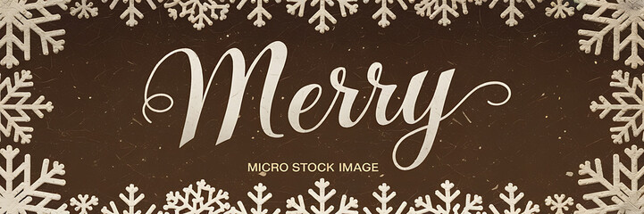 White snowflakes on brown background with cursive Merry Christmas greeting   