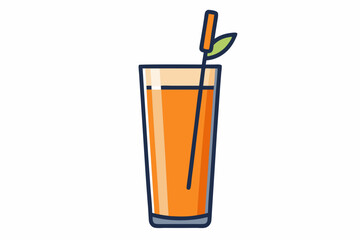  Tall glass full of orange carrot juice with the drinking straw, isolated over white background