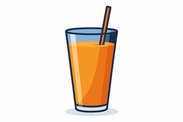  Tall glass full of orange carrot juice with the drinking straw, isolated over white background