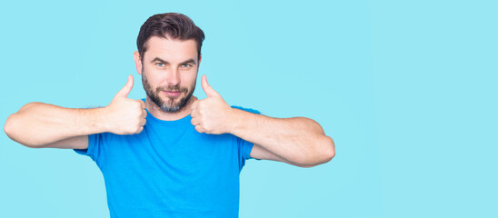 Naklejka premium Like concept. Choice Feedback. Male Hand with Thumbs up, like, good and yes. Man with Like finger sign in studio. Hand icon. Guy with Hand sign thumbs up yes like concept.
