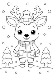 a4 christmas colouring sheet, cute cartoon reindeer. you can print it on standard A4 paper