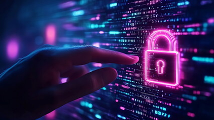 a finger touching the glowing digital padlock