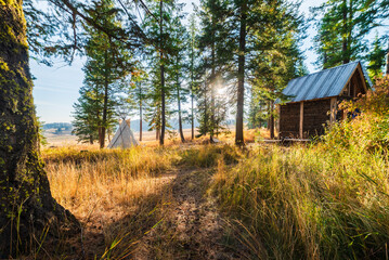 Teepee And Simple Log Cabin