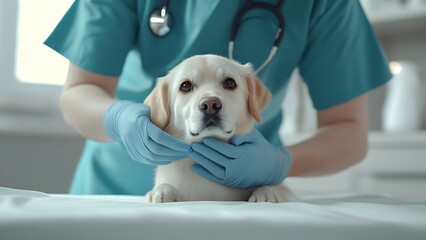 a dog being examined by a veterinarian