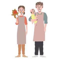 子どもと2人の保育士の立ちポーズ