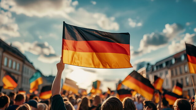 German unity day, german flag waving in the air