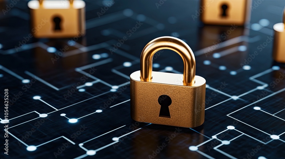 Poster the illustration features multiple padlock icons connected through a network, symbolizing cybersecur